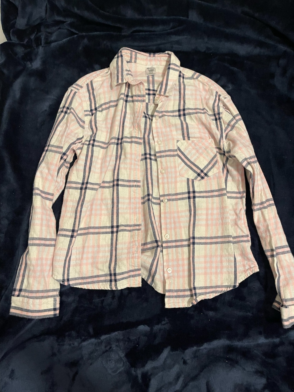 Girls' Pink Plaid Button-Down Shirt with Navy Accents